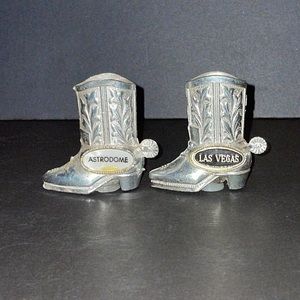 Astrodome & Las Vegas Cowboy Boot Salt Pepper Shakers Cowgirl Country Souvenir